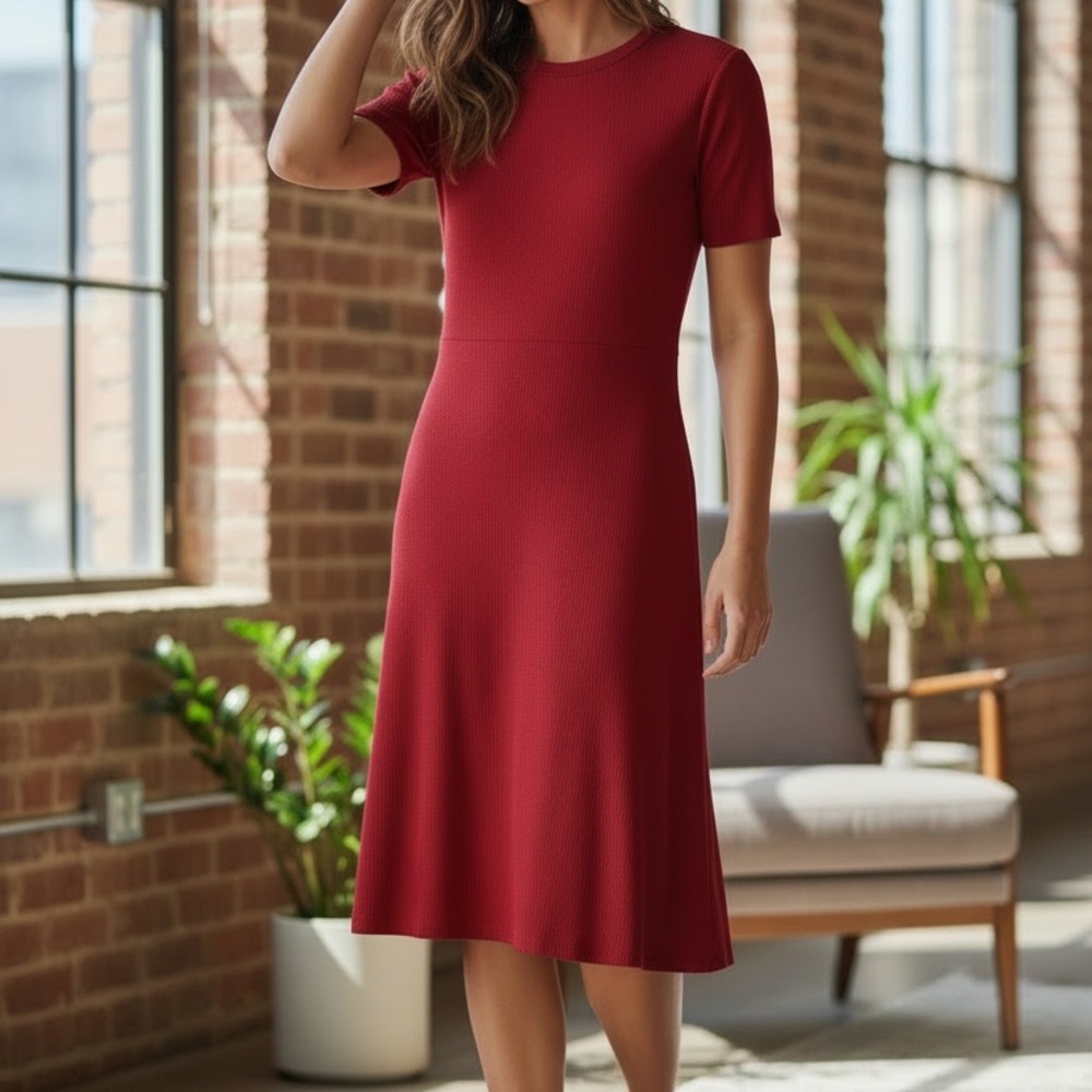 Elegant Red Midi Dress with Pockets